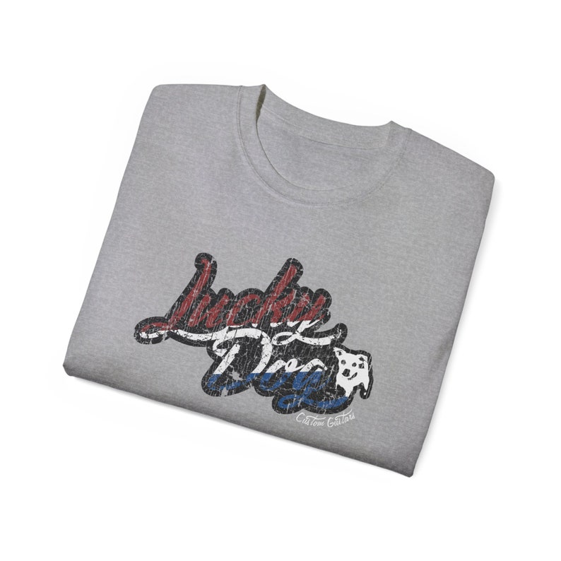 Retro Lucky Dog Guitars Red White Blue T-shirt 'Merica Logo Style OG Vintage America Patriotic Nashville Guitar Reissue image 6