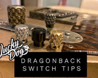 Lucky Dog Dragon-Back Switch Tips - Most aggressive knurled tele / guitar switch on the market!  Aged, blackened and brass.