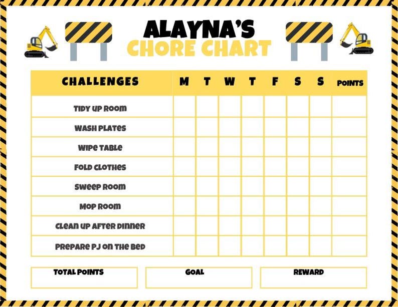 Truck Theme Chore Chart for Kids | Printable Weekly Reward Chart ...