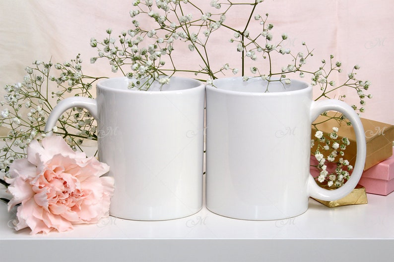 Smart objects Wedding Mugs Mockup PSD /& JPG easy to use.