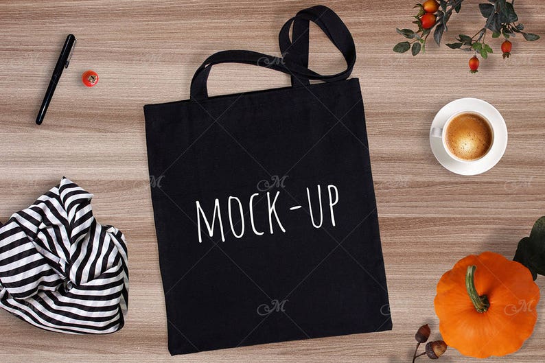 Download Black Canvas Tote Bag Mockup Autumn themed Thanksgiving | Etsy