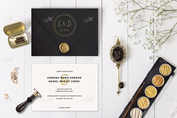 Download Gold Black Calligraphy Wax Stamp Mockup Psd Smart Etsy