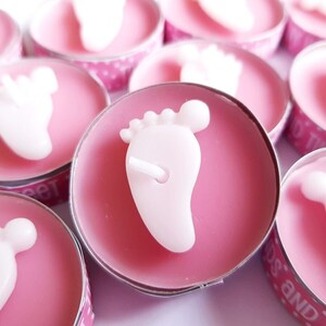 Velas de té rosas para baby shower: niña (juego de 10) / Velas de regalo para baby shower de niña / Lindos regalos con forma de pie de bebé
