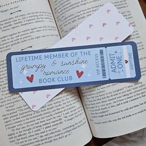 Grumpy & Sunshine Romance Lover, Bookmark Ticket, Book Club Ticket, Romance Tropes, Booklovers Bookmark,  Cute Bookmark, Bookish Gift