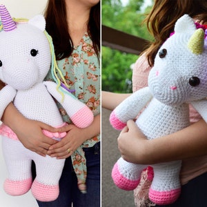 TWO CROCHET PATTERNS in English Betsy the Big Unicorn and Mimi the Friendly Unicorn Amigurumi Animal Instant Pdf Download image 1