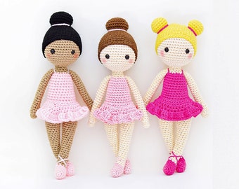 CROCHET PATTERN in English and Spanish - Tracey the Ballerina Doll - 11 in./28 cm. tall - Amigurumi Doll Crochet Toy - Instant PDF Download