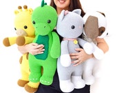 The Big Toys Bundle - Four Crochet Patterns in English - Dinosaur, Giraffe, Dog, Cat - Amigurumi - Instant Pdf Download