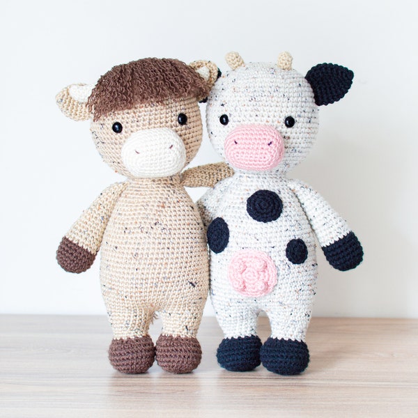 Pepper the Friendly Cow and Jack the Friendly Ox - Crochet Pattern in English -15.5 in./39 cm. tall- Amigurumi Pattern -Instant PDF Download
