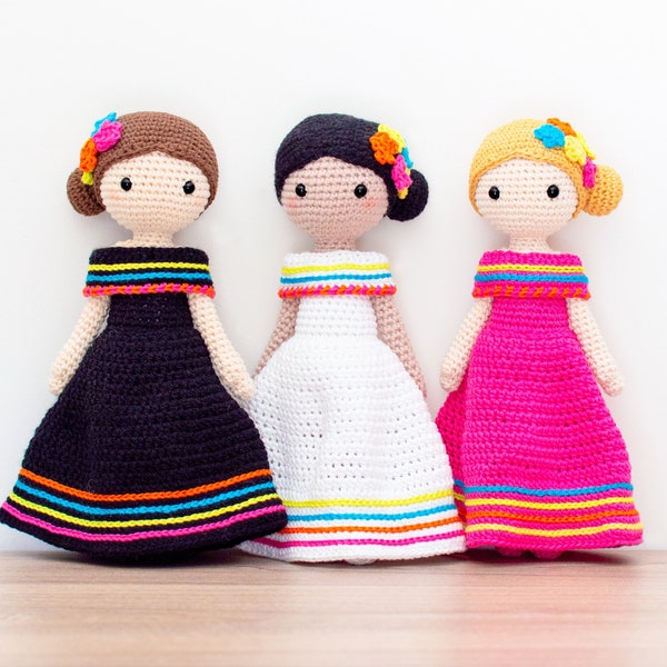 CROCHET PATTERN in English and Spanish - Maria and Lucia - 11 in./28 cm. tall - Amigurumi Doll Crochet Toy - Instant PDF Download