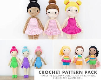 Tres Patrones de Crochet - Tracey Bailarina, Felicia Hada, Sol la Muñeca de Verano - Archivo digital, Amigurumi Crochet, Tutorial PDF