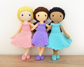 CROCHET PATTERN in English - Mia the Sweet Doll - 11 in./28 cm. tall - Amigurumi Doll Crochet Toy - Instant PDF Download