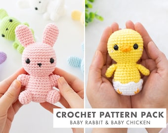 Crochet Pattern Pack - Baby #13 Rabbit and Baby #29 Chicken - Pattern Bundle - Two Digital Crochet Patterns in English- Instant PDF Download