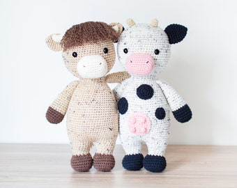 Pepper the Friendly Cow and Jack the Friendly Ox - Crochet Pattern in English -15.5 in./39 cm. tall- Amigurumi Pattern -Instant PDF Download