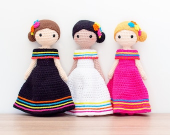 CROCHET PATTERN in English and Spanish - Maria and Lucia - 11 in./28 cm. tall - Amigurumi Doll Crochet Toy - Instant PDF Download