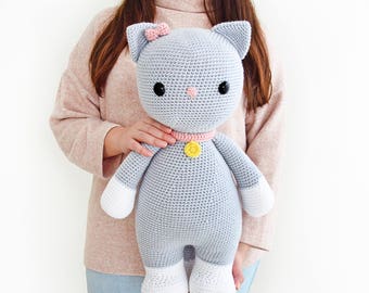 CROCHET PATTERN in English and Spanish - Frida the Friendly Cat - 21.5 in./55 cm. tall - Amigurumi Animal - Instant PDF Download