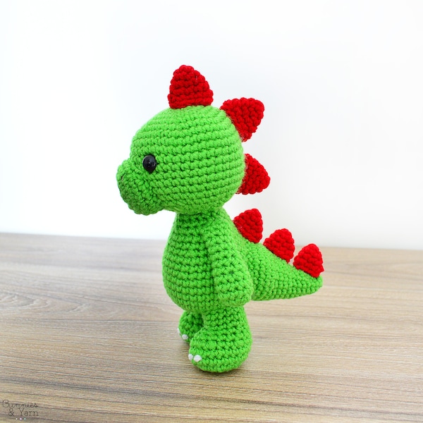 CROCHET PATTERN in English - Tim the Lovely Dinosaur - 9"/23 cm. tall - Animal Amigurumi Toy - Instant PDF Download