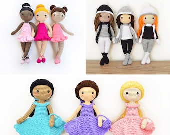 THREE Crochet Patterns in English - Tracey Ballerina Doll, Sarah the Winter Doll and Mia the Sweet Doll - Amigurumi - Instant PDF Download