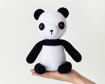 CROCHET PATTERN in English and Spanish - Romeo the Lovely Panda - 8"/20.5 cm. tall - Amigurumi Animal Toy - Instant PDF Download
