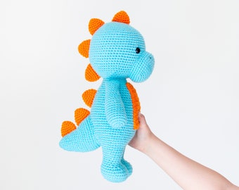 Bruce the Friendly Dinosaur - Crochet Pattern in English and Spanish - 14.5 in./37 cm. tall - Amigurumi Pattern- Instant PDF Download