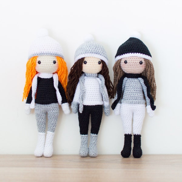 CROCHET PATTERN in English - Sarah the Winter Doll - 11 in./28 cm. tall - Amigurumi Doll Crochet Toy - Instant PDF Download