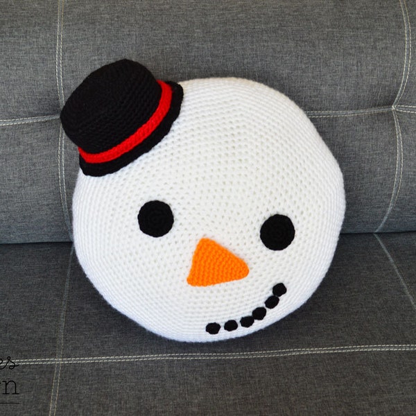 CROCHET PATTERN - Snowman Pillow/Cushion - 14 in. tall - Christmas - Instant PDF Download