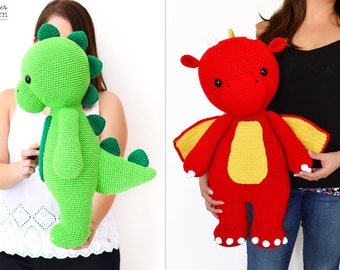 CROCHET PATTERN in English - Danny the Big Dinosaur/Dragon - 21 in./54 cm. tall - Amigurumi Animal - Instant PDF Download