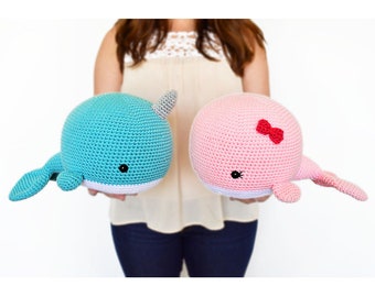 CROCHET PATTERN - Neil the Narwhal and Wendy the Whale - 7 in./17.5 cm. tall - Amigurumi - Nursery Kids Gift Toy - Instant PDF Download