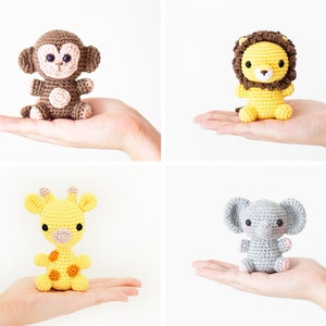 Safari Bundle - Four Crochet Patterns in English - Monkey, Lion, Giraffe, Elephant - Amigurumi - Instant Pdf Download