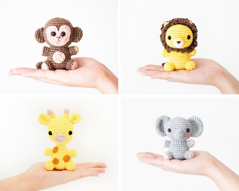 Safari Bundle Four Crochet Patterns in English Monkey, Lion, Giraffe, Elephant Amigurumi Instant Pdf Download image 1