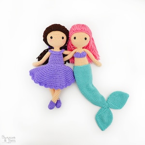 TWO Crochet Patterns in English - Mindy the Mermaid Doll and Mia the Sweet Doll - 11 in. (28 cm.) - Amigurumi Dolls - Instant PDF Download