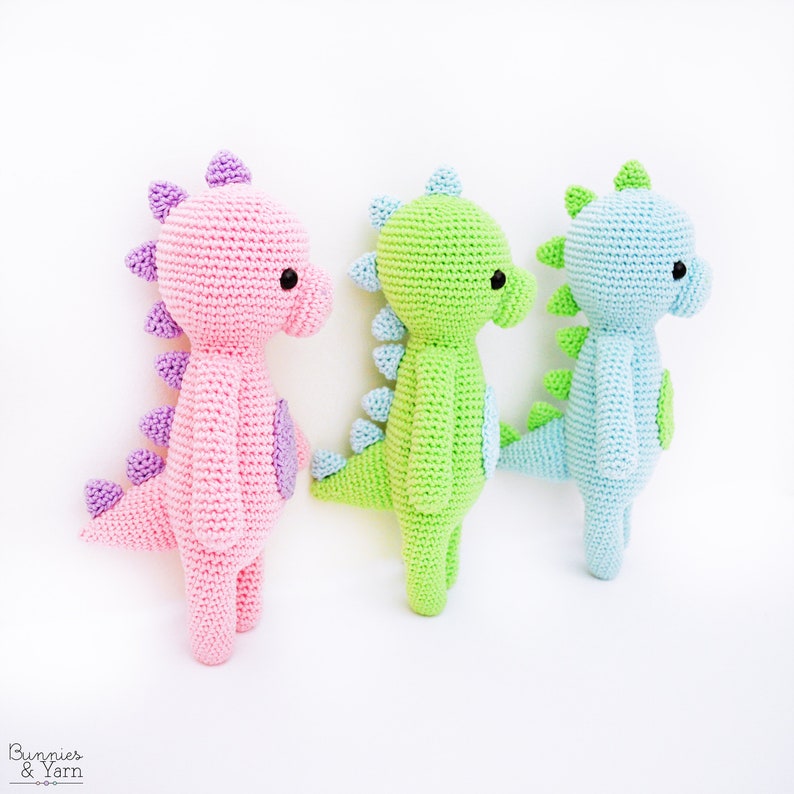 CROCHET PATTERN in English - Sweet Dinosaur - Sweet Dreams Collection - 9.5 in./24 cm. tall - Amigurumi Animal - Instant PDF Download image 2