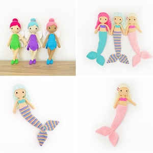 TWO Crochet Patterns in English - Mindy the Mermaid Doll and Felicia the Fairy Doll - 11 in. (28 cm.) - Amigurumi - Instant PDF Download