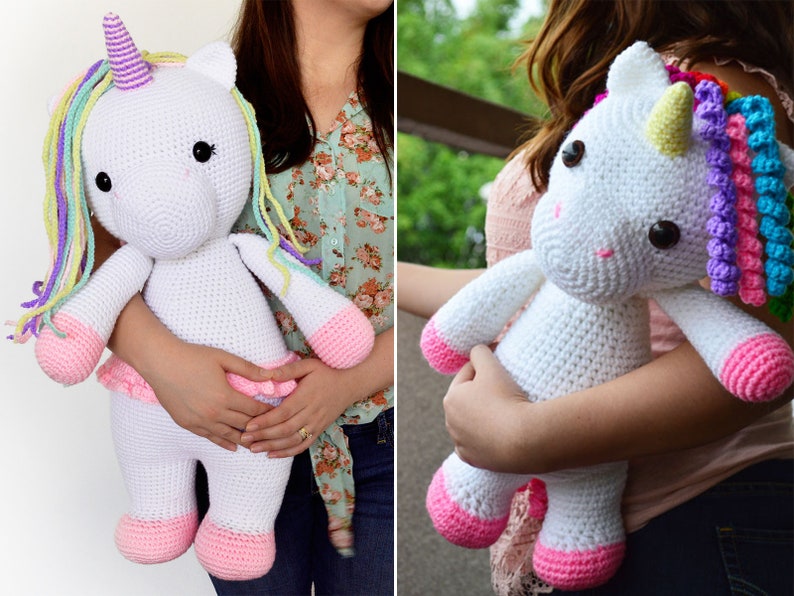 TWO CROCHET PATTERNS in English Betsy the Big Unicorn and Mimi the Friendly Unicorn Amigurumi Animal Instant Pdf Download image 1