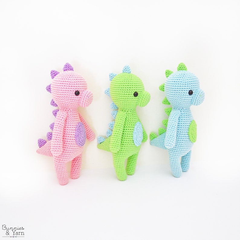 CROCHET PATTERN in English - Sweet Dinosaur - Sweet Dreams Collection - 9.5 in./24 cm. tall - Amigurumi Animal - Instant PDF Download image 1