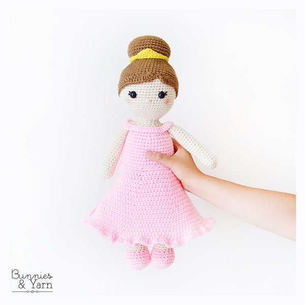 CROCHET PATTERN in English - Lillian the Princess Doll - 18 in./45 cm. tall - Amigurumi Doll - Instant PDF Download