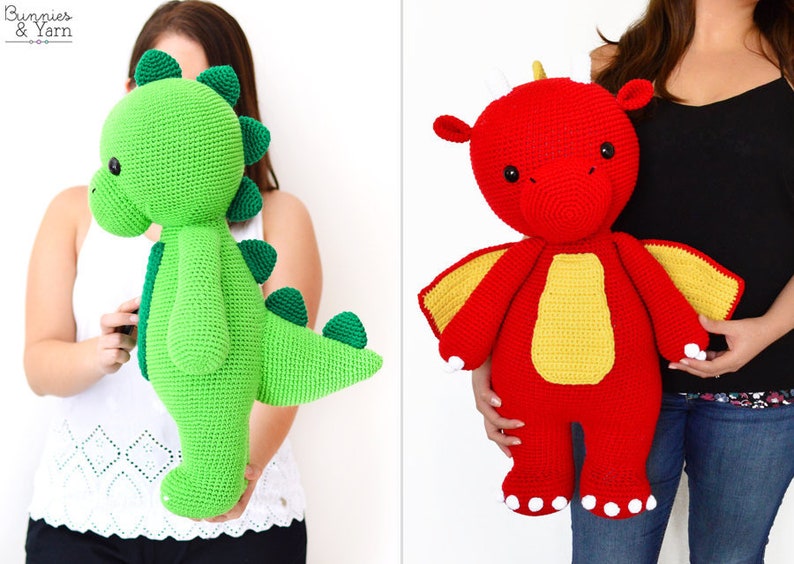 CROCHET PATTERN in English Danny the Big Dinosaur/Dragon 21 in./54 cm. tall Amigurumi Animal Instant PDF Download image 1