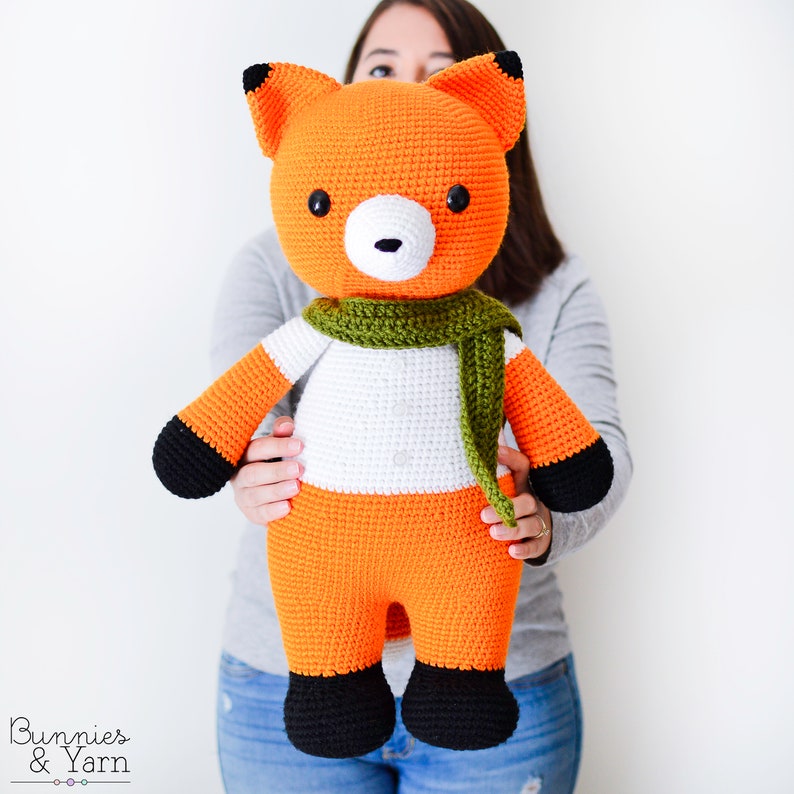 CROCHET PATTERN in English and Spanish Maurizio the Big Fox and Fabrizio the Big Raccoon 21.5 in./55 cm. tall Instant PDF Download image 6