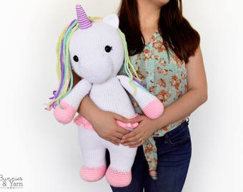 CROCHET PATTERN in English - Betsy the Big Unicorn - 21.5 in./55 cm. tall - Amigurumi Animal - Nursery Kids Gift Toy - Instant PDF Download