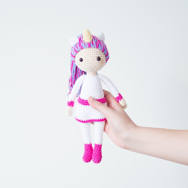 CROCHET PATTERN in English Linda the Unicorn Doll Amigurumi Doll 11 in./28 cm. tall Crochet Toy Instant PDF Download image 1