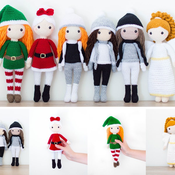 FOUR CROCHET PATTERNS - Edna the Elf, Sarah the Winter Doll, Mrs. Claus, Emma the Angel - 11 in./28 cm. tall Amigurumi -Instant Pdf Download