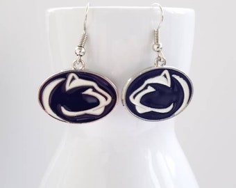 FTH Penn State Nittany Lions Silver Tone Fishhook Earrings with Round Team Logo Charm Inside Silver Tone Ring FTH Penn State Nittany Lions Silver Tone Fishhook Earrings with Round Team Logo Charm Inside Silver Tone Ring