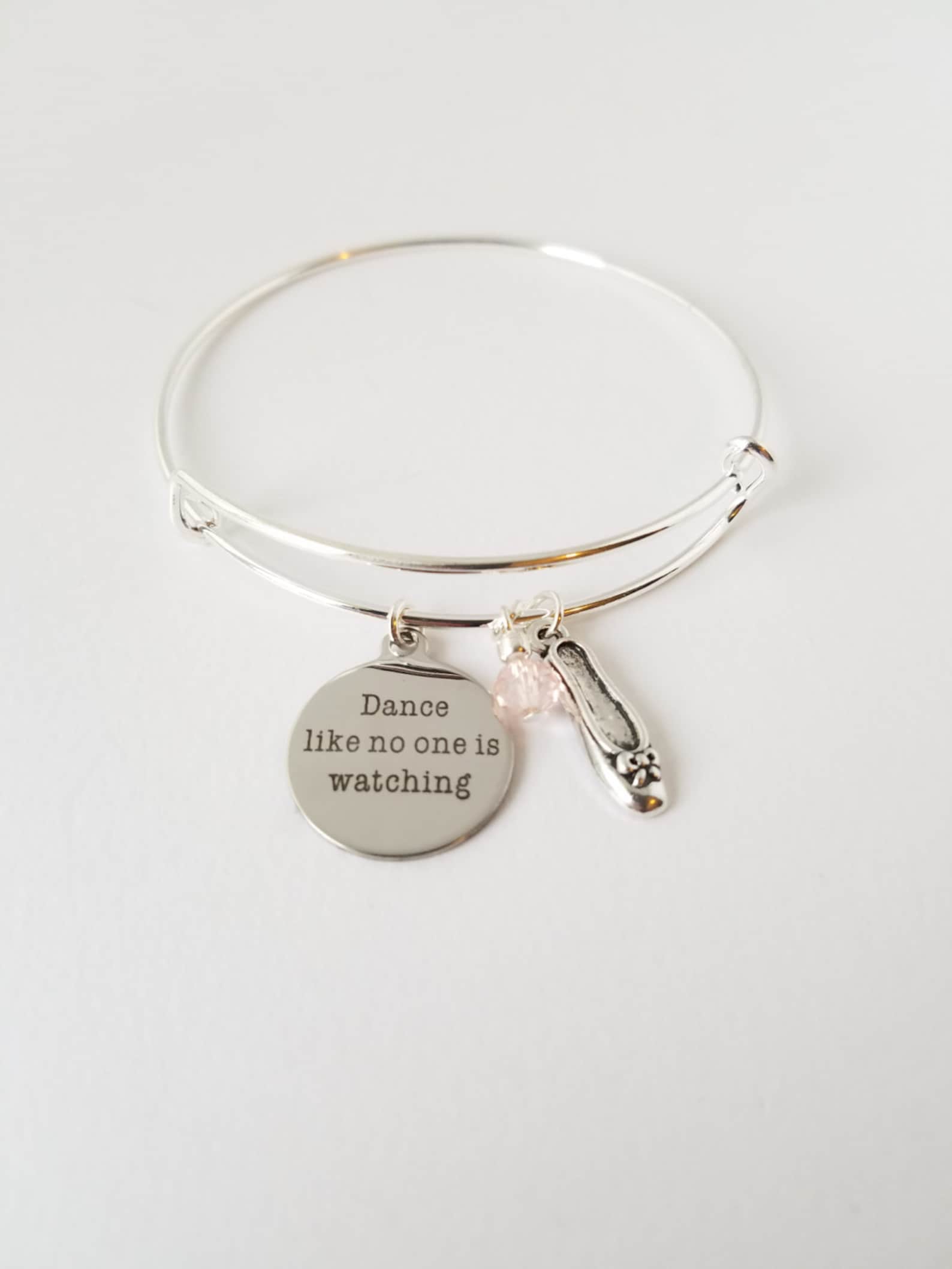 dance like no one is watching - inspirational charm with ballet shoe and colored glass bead - love- dream - hope