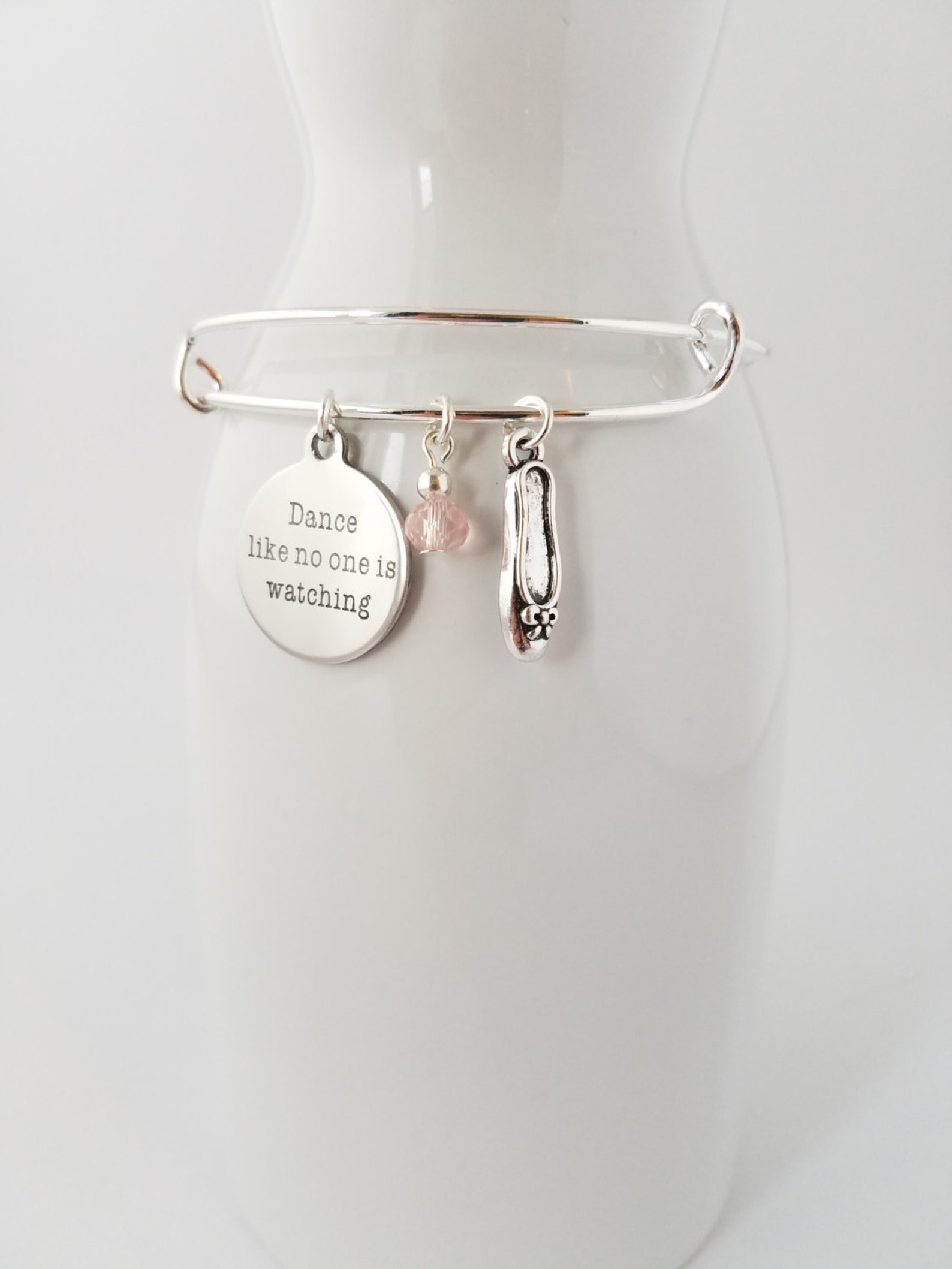 dance like no one is watching - inspirational charm with ballet shoe and colored glass bead - love- dream - hope