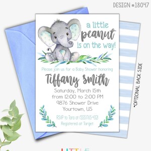 Invito dell'acquazzone di bambino ragazzo elefante, elefante blu bambino doccia invito, elefante bambino doccia invito, Boy Baby Shower Inviti, Design 18047