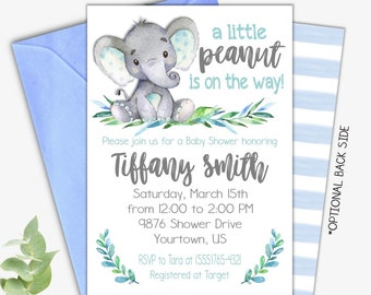 Boy Elephant Baby Shower Invitation, Blue Elephant Baby Shower Invitation, Elephant Baby Shower Invite, Boy Baby Shower Invite, Design 18047