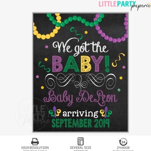 Mardi Gras Pregnancy Announcement | Kings Cake Pregnancy Annnouncement | Pregnancy Reveal Sign | Printable Chalkboard Sign | Design PA17001