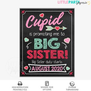 PRINTABLE Valentine&#39;s Day Pregnancy Announcement for Big Sister, Valentine Pregnancy Announcement, Big Sis, Photo Prop Sign, Design PA19004
