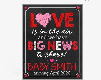 PRINTABLE Valentine's Day Pregnancy Announcement, Valentine Pregnancy Announcement, Love is in the Air, Photo Prop Sign, Design PA19006