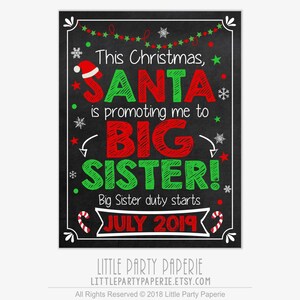 Christmas Pregnancy Announcement Sign for Big Sister,  Christmas Pregnancy Announcement, Printable Christmas Announcement, Design PA18009