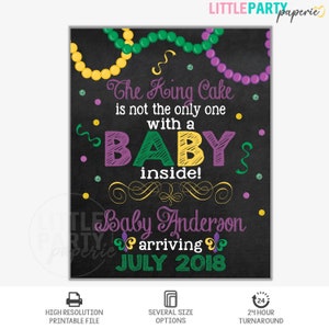 Mardi Gras Pregnancy Announcement | Kings Cake Pregnancy Annnouncement | PRINTABLE Chalkboard Sign | DIGITAL ONLY | Design PA18001